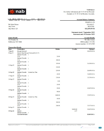 Download Australia NAB bank statement excel Photoshop template